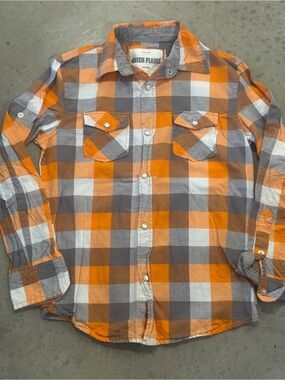 Orange Plaid Button-Up Shirt